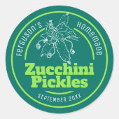 ズッキーニ漬けグリーンホワイトジャー食品ラベル ラウンドシール (正面)