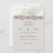 ズドリーミー結婚ウォーター色フローラベージュバラ 招待状 (裏面)