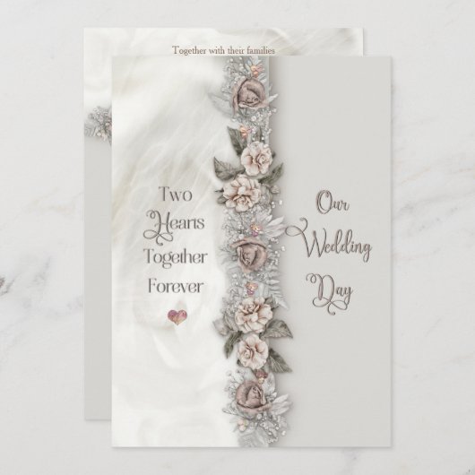 ズドリーミー結婚ウォーター色フローラベージュバラ 招待状 (正面/裏面)