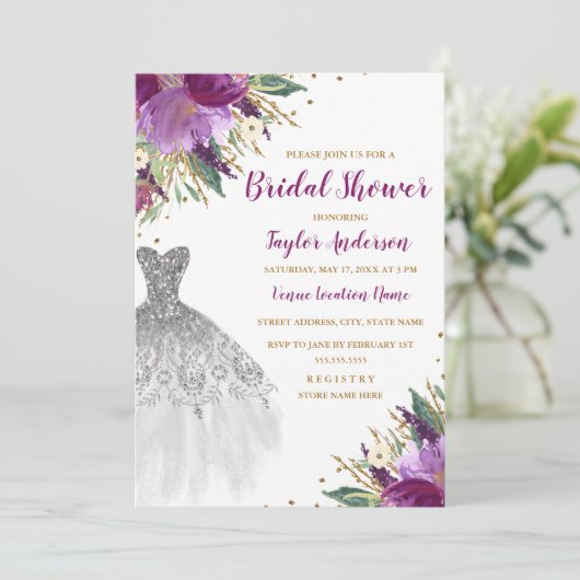 ズドレ結婚スグリッターアメジストブライダルシャワー 招待状 (スタンド正面)