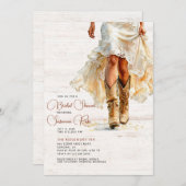 ズドレ結婚ス女性のカーボーイブーツブライダルシャワー 招待状 (正面/裏面)