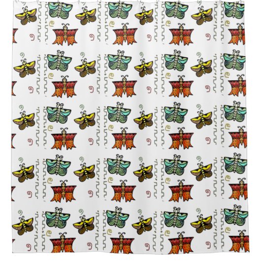 ズニバタフライフォークアート シャワーカーテン (正面)