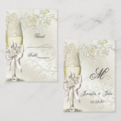 ズネーム結婚座席表金ゴールドクリームパールフローラ プレイスカード (正面/裏面)