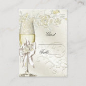 ズネーム結婚座席表金ゴールドクリームパールフローラ プレイスカード (正面)