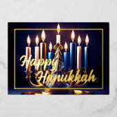 ズハヌカ絵画ー（ユダヤ教）メノラーブルー金ゴールド 箔シーズンカード (正面)