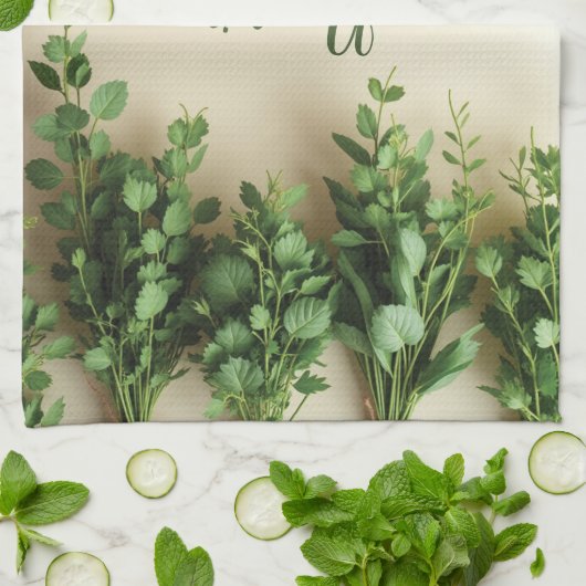 ズハーブつるズファームハウスティータオル名前をカスタムする キッチンタオル (折り畳み)