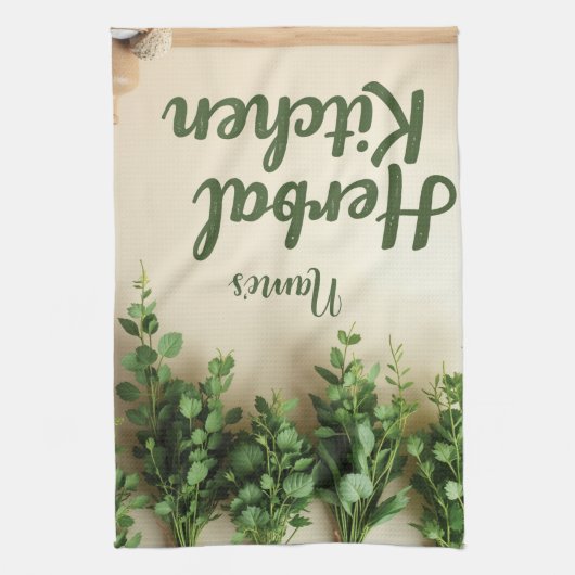 ズハーブつるズファームハウスティータオル名前をカスタムする キッチンタオル (縦)