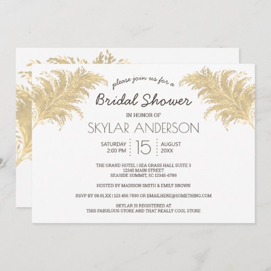 ズパンパ結婚スグラスタンオンホワイトブライダルシャワー 招待状 (正面/裏面)