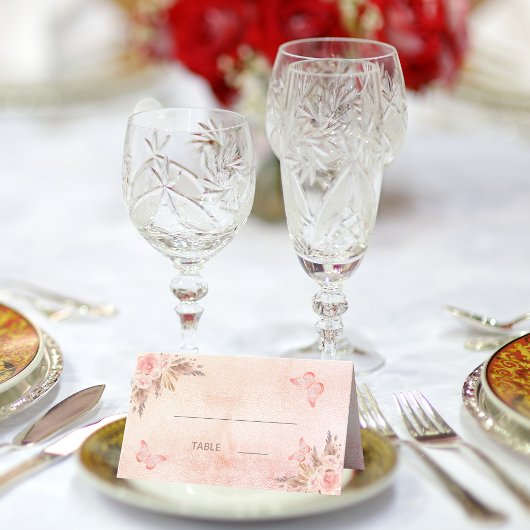 ズパンパ結婚スグラス赤面ピンク蝶 プレイスカード