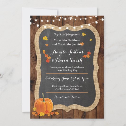 ズパンプキ結婚ン秋ウッドチョークパーティの招待状 招待状 (正面)