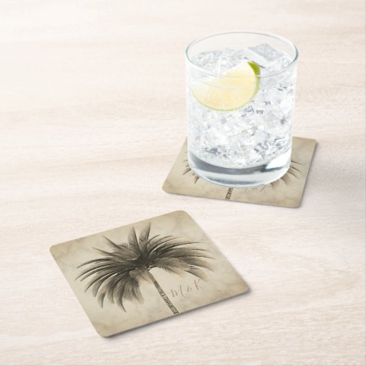 ズパーム結婚ツリーエレガントレトロシックマーブル スクエアペーパーコースター (インサイチュ)