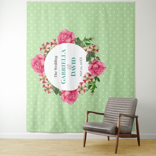 ズピンク結婚ローズレッドホワイトペチュニア水玉模様 タペストリー (インサイチュ)