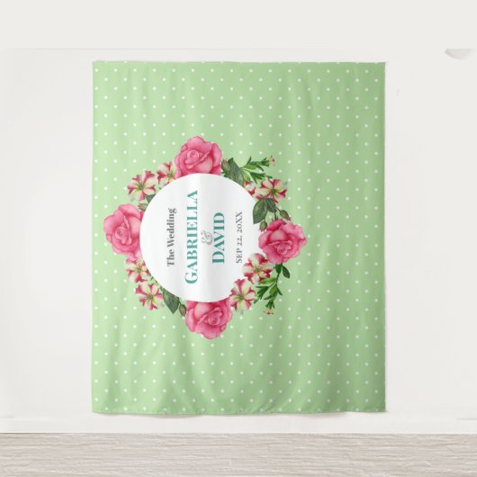 ズピンク結婚ローズレッドホワイトペチュニア水玉模様 タペストリー (正面)