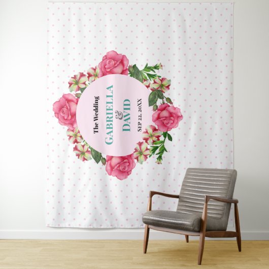 ズピンク結婚ローズレッドホワイトペチュニア水玉模様 タペストリー (インサイチュ)