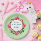 ズピンク結婚ローズレッドホワイトペチュニア水玉模様 ペーパープレート (パーティー)