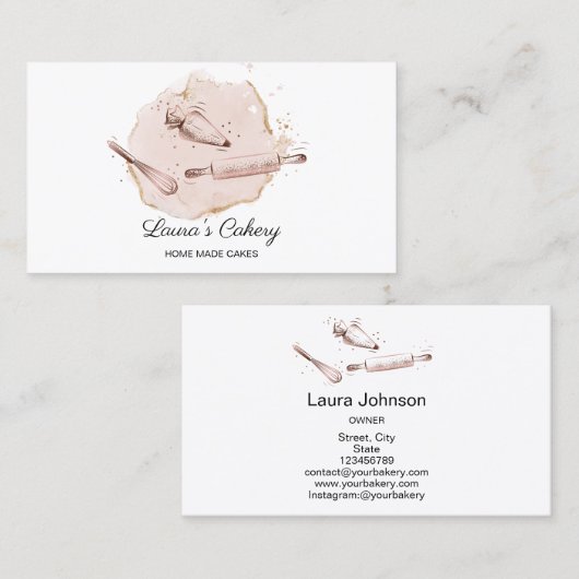 ズピ転がン&ウィスクカップケーキベーカリー赤面ピンクブシ 名刺 (正面/裏面)