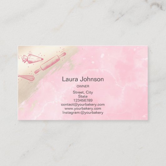 ズピ転がン&ウィスクカップケーキベーカリー赤面ピンク 名刺 (裏面)
