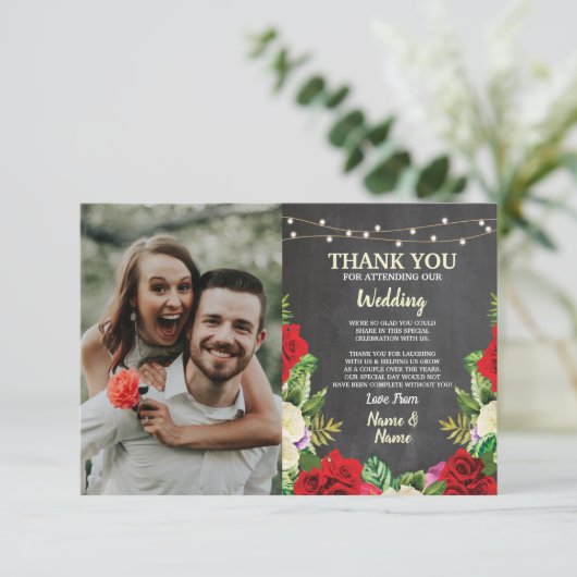 ズフォトサンキューカードレ結婚ッドローズチョークカード 招待状 (スタンド正面)