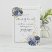 ズフラットダスティ結婚ブルー金ゴールド結婚式招待状 案内状 (スタンド正面)