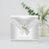 ズホワイト結婚招待状ホワイトボウフローラレース 招待状 (スタンド正面)