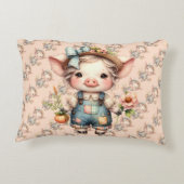 ズボンと花を身に着けたかわいいファームコアの豚 アクセントクッション (裏面)