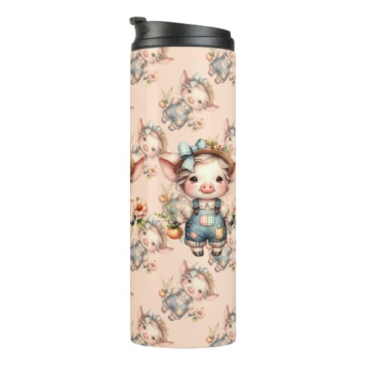 ズボンと花を身に着けたかわいいファームコアの豚 タンブラー (回転右)