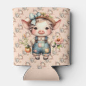 ズボンと花を身に着けたかわいいファームコアの豚 缶クーラー (裏面)