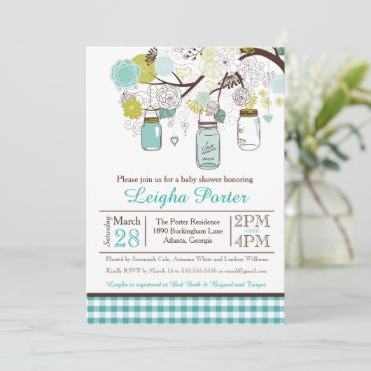 ズメイソンぶら下がったジャーズベビーまたはブライダルシャワー招待状 招待状 (スタンド正面)