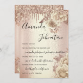 ズモノグラム結婚ドリプス花模様アイボリーバラ 招待状 (正面/裏面)