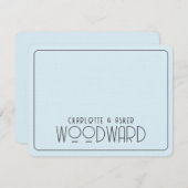 ズモノグラム結婚ニューライウィズブルーエンボスリネン ノートカード (正面/裏面)