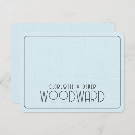 ズモノグラム結婚ニューライウィズブルーエンボスリネン ノートカード (正面/裏面)