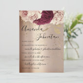 ズモノグラム結婚ピンク花模様マルサラバラ金ゴールド 招待状 (スタンド正面)