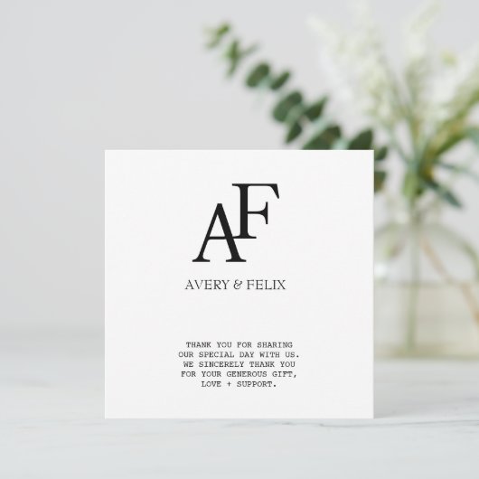 ズモノグラム結婚ブラックアンドホワイトゲスエレガントト サンキューカード (スタンド正面)