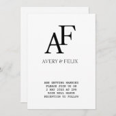 ズモノグラム結婚ブラックアンドホワイトゲスエレガントト 招待状 (正面/裏面)
