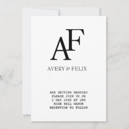 ズモノグラム結婚ブラックアンドホワイトゲスエレガントト 招待状