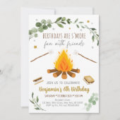 ズモーレスキャンピングキャンプファイアボンファイア誕生日 招待状 (正面)