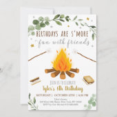 ズモーレスキャンピングキャンプファイアボンファイア誕生日 招待状 (正面)