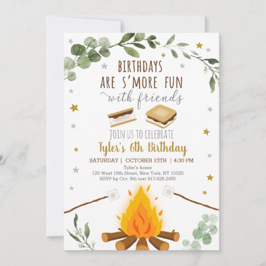 ズモーレス誕生日キャンピングキャンプファイアボンファイア素朴 招待状 (正面)