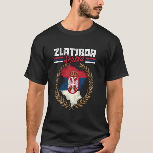 ズラティボール セルビア 旅行 セルビア国旗 地図 スルビア Tシャツ (正面)