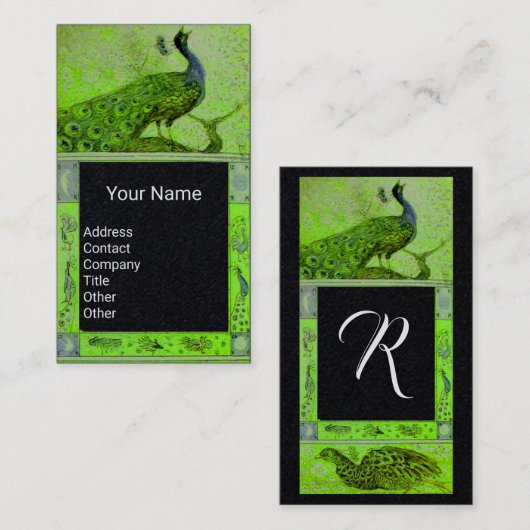 ズラブピーコ結婚ックモノグラムグリーンブラック紙 名刺 (正面/裏面)