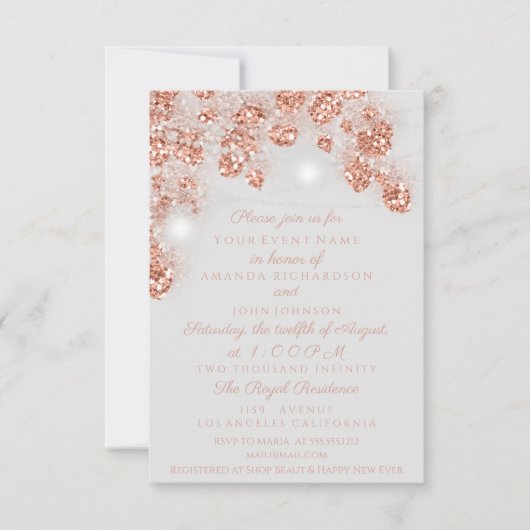 ズラ結婚イツジャース素朴バラ金ゴールド赤面グレー 招待状 (正面)