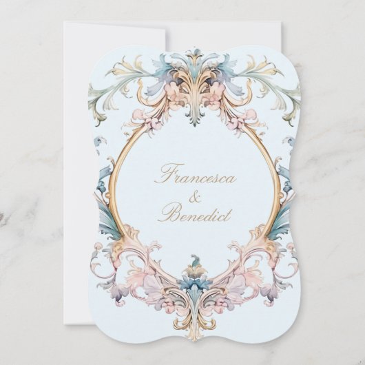 ズリーセ結婚ンシーエレガントブルーモノグラム招待状 (裏面)