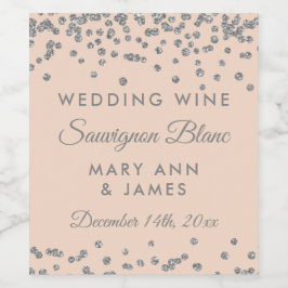 ズワイ結婚ンラベル銀グリッター紙吹雪赤面 ワインラベル