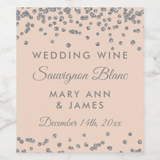 ズワイ結婚ンラベル銀グリッター紙吹雪赤面 ワインラベル (シングルラベル)