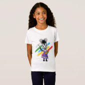 ズーの愛らしい女の子の絵画のシマウマ Tシャツ (正面フル)