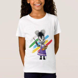 ズーの愛らしい女の子の絵画のシマウマ Tシャツ