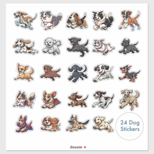 「ズーミーの時間」24種類の犬ステッカーコレクション シール (シート)