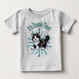 ズーミータイム かわいい黒と白の猫 ベビーTシャツ