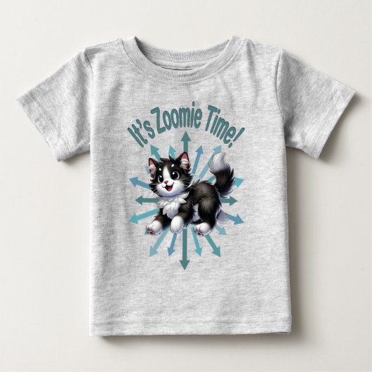 ズーミータイム かわいい黒と白の猫 ベビーTシャツ (正面)