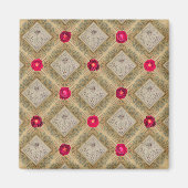 ズームされた果実、つる植物、およびバラパターン マグネット (正面)